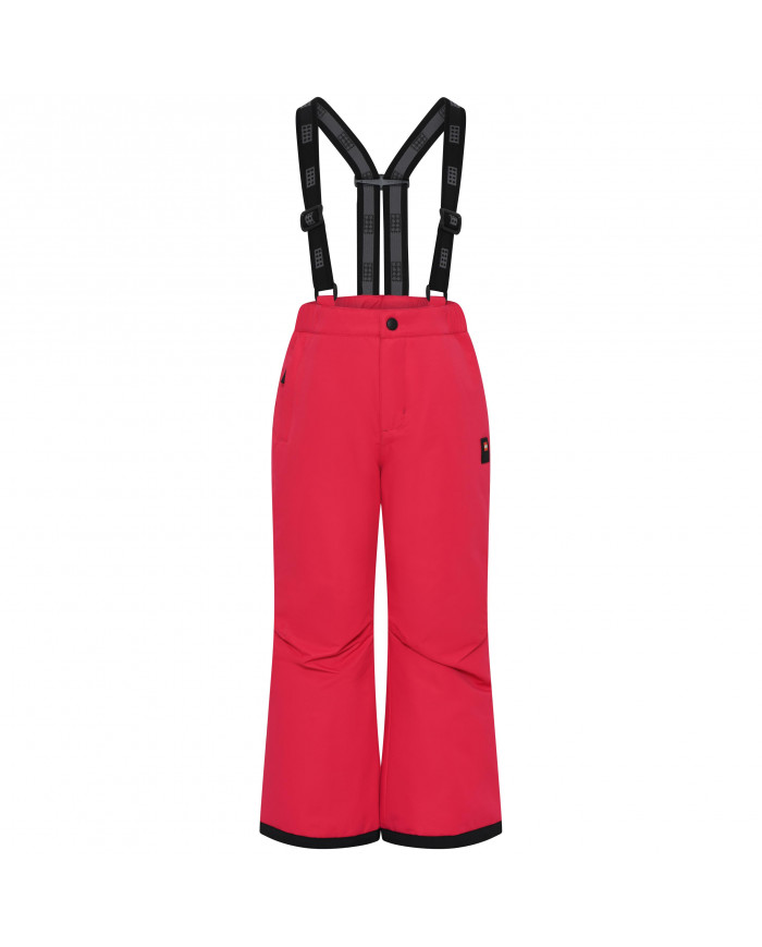 Bernumode | LEGO® Wear Tec: Kids' waterproof ski pants, LWPAYTON 701 (120 g.) €44.01 LEGO® ski pants for girls and boys
These monochrome LEGO® ski pants are a part of the ACTION series which is developed especially for skiing. Therefore, they are equipped with several practical details for that exact purpose – but they are also ideal for everyday use.
The durable ski pants have a water column of 5.000-8.000 mm and are produced with taped seams. They are windproof and breathable, too, which is essential when you are being active in the snow. They are made of durable fabric and have extra reinforcements at the leg openings. Inside at the leg openings, there is an elasticated snow skirt which is pulled over the boots, so that the snow is kept out.
THIS IS WHY YOU WILL LOVE THE TEC SKI PANTS

The ski pants are created for active play in the snow, so they are breathable and windproof
They are reinforced at the bottom hem to protect from wear and tear
The ski pants for children are designed with adjustable suspenders
There is a snow skirt inside the leg opening

The children's ski pants are closed by means of a YKK zipper, a snap button and hook and loop closure at the waist. The ski pants are elasticated at the sides for a comfortable fit. In addition to that, there are adjustable, removable, and elasticated suspenders with lovely LEGO brick details on them of the uni-coloured ski pants. The ski pants are treated with Bionic-Finish ECO which is a fluorine-free impregnation. They have one zipper pocket on the front.
