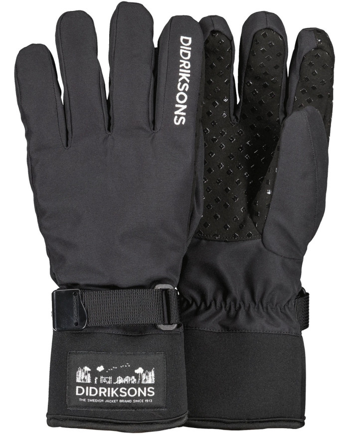 Bernumode | Didriksons: Lovas 2 Five Finger Gloves 2 for kids - Waterproof Winter Gloves for kids and teenagers (80 g) €24.38 Care instructions:
•Machine wash 40° gentle cycle; •Do not tumble dry; •Do not dry clean; •Do not bleach; •Do not iron.
Functions:
•Adjustable cuff;
•Ergonomic cut: Designed with a cut that allows the body to move freely and comfortably;
•Glove security loop: Attach any Didriksons gloves with security strings to the sleeve ends;
•Reinforced areas: Areas exposed to wear and tear are reinforced with extra durable fabric or film;
•Silicon Grip;
•Waterproof liner inside. 
 Descriptions: 
Lovas five finger glove is 100% water and windproof with a waterproof liner inside. The finger gloves have reinforced palms for an improved grip. Fleecelining inside for comfort. Neoprene in the wrist for better adjustment and comfort. Elastic security string for wrist attachment. Made for the older kids.


