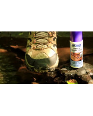 Bernumode | NIKWAX: Fabric & Leather Spary-on 125 ml €7.27 
Breathable waterproof footwear is most likely to get sweaty and wet inside when used in damp or wet conditions. If the outer fabric or leather absorbs water, the breathability of the footwear will be reduced. Therefore, the Durable Water Repellency (DWR) of your footwear must be maintained to ensure comfort. It will eventually wear off and need to be renewed with Nikwax Fabric &amp; Leather Proof™.
When you’re active and wearing footwear, your socks draw moisture away from your feet, keeping them dry. However, if your footwear absorbs water and ‘wets out’ its breathability will be reduced. Moisture vapour will not be able to escape through the material, so your feet will feel clammy and wet. Nikwax Fabric &amp; Leather Proof™ adds Durable Water Repellency (DWR), which prevents water absorption, whilst maintaining breathability, keeping your feet dry and comfortable.
Anyone who is active outside in damp or wet conditions will benefit from breathable waterproof footwear. Whether you’re a mountaineer, cyclist, dog walker, or you work outside as a farmer or surveyor, you will need good footwear.
Your footwear could be soaking up water just because it is dirty. First, try cleaning it with Nikwax Footwear Cleaning Gel™, and if it is fairly new, or recently re-waterproofed, the Durable Water Repellency (DWR) will be revitalised just from cleaning.  But, once the footwear has been thoroughly worn you will need to add DWR, using Nikwax Fabric &amp; Leather Proof™, after cleaning first with Nikwax Footwear Cleaning Gel™.
Alternative waterproofing products are often solvent-based aerosols; alternatively, they may be water-based and use fluorocarbons. Aerosol products are flammable. Fluorocarbons pose a potential risk to the environment and to the long-term health of the consumer.Nikwax Fabric &amp; Leather Proof™ is a safe product to use on breathable waterproof combination footwear. It is completely non-flammable, contains no volatile organic compounds (VOCs) and is fluorocarbon free. Nikwax Fabric &amp; Leather Proof™ has been specifically designed and optimised for fabric and leather combination footwear, providing Durable Water Repellency (DWR) whilst maintaining breathability. You don’t need to wait for your footwear to dry before application.
Using the right cleaning product is as important as using the right waterproofing product. Conventional detergents leave behind a thin water-absorbent film on materials, which masks their Durable Water Repellency (DWR). Therefore, always clean your waterproof footwear with Nikwax Footwear Cleaning Gel™. Remember that dirt itself works against DWR, so regular cleaning will enhance performance.
Nikwax Fabric &amp; Leather Proof™ is easy and quick to apply; either spray or sponge on to wet boots. Nikwax Fabric &amp; Leather Proof™ provides highly Durable Water Repellency (DWR) which develops on air drying. It leaves a flexible water repellent treatment on individual fibres of fabric and leather. This allows moisture vapour to pass through, maintaining breathability and keeping your feet dry. Nikwax Fabric &amp; Leather Proof™ has been specifically designed and optimised for fabric and leather combination footwear.
Nikwax takes great care to minimise the effect of Nikwax products on the environment and on you, the consumer. Nikwax waterproofing products are WaterBased, non-aerosol, non-flammable, non-hazardous and environmentally friendly. They contain no harmful solvents or volatile organic compounds (VOCs), and are completely free of fluorocarbons (which have been shown to be persistent in the environment and have been associated with serious health issues).
Nikwax Fabric &amp; Leather Proof™ is the product of choice of professional Outdoor trainers.To find out more about people who are using Nikwax Fabric &amp; Leather Proof™, and other Nikwax products, take a look at our testimonials page (coming soon).


Brush off dirt with a damp cloth and clean using Nikwax Footwear Cleaning Gel™.
Shake well before use. Press sponge applicator to break seal.
Apply generously to wet footwear; Spray-On (from a distance of 5cm) or Sponge-On.
After 2 minutes, remove surplus with a cloth and allow to dry before use.

Note: Light/coloured fabric and/or leather may darken after treatment. Test on a hidden area first.


Leave footwear to dry at room temperature. 
Paper can be stuffed into the toes to absorb excess moisture, this should be replaced when wet.
Keep footwear away from fires and radiators, drying too quickly can crack leather and cause bonded soles to peel.



