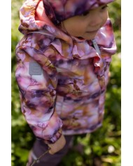 Bernumode | Lenne: Demi season set ROZA 80 g +  45 g €79.27 This set made of weatherproof Active fabric is suitable for smaller girls who love to be active outside and are not afraid of getting wet. The waterproof surface of the fabric is durable and comfortable as it protects from wind and rain, does not become deformed and handles regular washing, maintaining its original qualities. Wearing windproof and rainproof trousers under the jacket, it is an ideal choice for everyday outdoor games. The product design features reflective details, which make your child visible even when it is dark outside. The safe snap-fastened hood detaches from the product if it gets stuck.
Water column: 5 000/10 000 mm
Breathable: 5 000/10 000 g/m2/24h
Weatherproof set with adorable print upper part is suitable for wearing in spring-autumn period.
Upper part Active and lower part Active+. Our high-tech fabrics have a waterproof membrane which prevents water from coming through the product. At the same time it has the ability to evaporate sweat. ◆Water resistance: water column 5000/10 000 mm ◆Breathability: water vapour transmission rate 5000/10 000 g/m²/24h ◆Wind resistance: air permeability 0 l/m²s ◆Water and soil reprellency: DWR coating (Durable Water Repellent)
WARM ** insulation is the best choice for cool weather. Perfect for temperatures ...0 °C. This wadding is made of recycled materials, reducing the need to overly consume natural resources. Tip: Check the „feels like“ temperature. Factors like wind and humidity play a great role on how cold you feel and you might need to use an extra layer.
Loop for attaching the reflector.
 Bernumode | Lenne: Demi season set ROZA 80 g +  45 g €79.27 This set made of weatherproof Active fabric is suitable for smaller girls who love to be active outside and are not afraid of getting wet. The waterproof surface of the fabric is durable and comfortable as it protects from wind and rain, does not become deformed and handles regular washing, maintaining its original qualities. Wearing windproof and rainproof trousers under the jacket, it is an ideal choice for everyday outdoor games. The product design features reflective details, which make your child visible even when it is dark outside. The safe snap-fastened hood detaches from the product if it gets stuck.
Water column: 5 000/10 000 mm
Breathable: 5 000/10 000 g/m2/24h
Weatherproof set with adorable print upper part is suitable for wearing in spring-autumn period.
Upper part Active and lower part Active+. Our high-tech fabrics have a waterproof membrane which prevents water from coming through the product. At the same time it has the ability to evaporate sweat. ◆Water resistance: water column 5000/10 000 mm ◆Breathability: water vapour transmission rate 5000/10 000 g/m²/24h ◆Wind resistance: air permeability 0 l/m²s ◆Water and soil reprellency: DWR coating (Durable Water Repellent)
WARM ** insulation is the best choice for cool weather. Perfect for temperatures ...0 °C. This wadding is made of recycled materials, reducing the need to overly consume natural resources. Tip: Check the „feels like“ temperature. Factors like wind and humidity play a great role on how cold you feel and you might need to use an extra layer.
Loop for attaching the reflector.