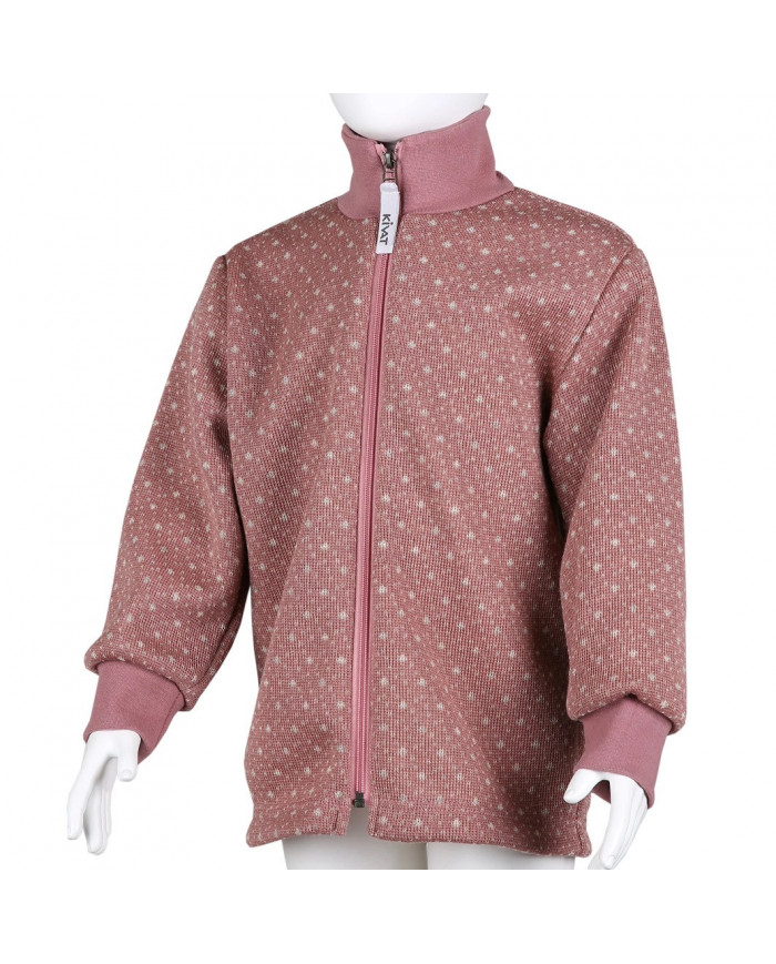 Bernumode | KIVAT: Шерстяная кофта на молнии 37,34 € 
Кардиган КИВАТ пыльно-розового цвета. Яркий узор звездной пыли. 
Кардиган можно использовать как промежуточную или верхнюю одежду.
 Кардиган украшен резинкой из органического хлопка на манжетах и воротнике. 
Кардиган КИВАТ не имеет подкладки.
