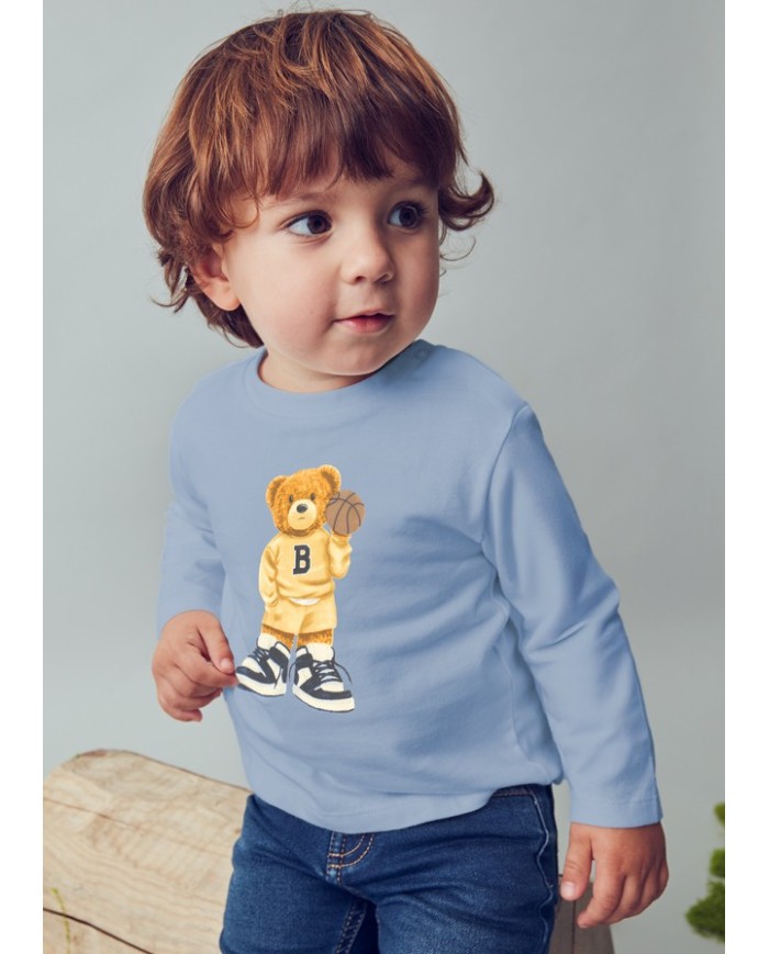 Bernumode | Mayoral: L/s t-shirt €11.98 Long-sleeved T-shirt for baby. Features a classic round neckline for a comfortable fit. Snap buttons on the shoulder make dressing easier. Decorated with rubber appliques and stylish print (screen printing).