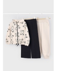 Bernumode | Mayoral: 2 trousers tracksuit for girl €41.74 Three-piece girls’ sports set consisting of a long-sleeve hoodie sweatshirt with front zipper and adjustable drawstring at the hem, and two pairs of elastic-waist sports pants. One pair features elastic cuffs and functional front pockets. Decorative elements: print. Perfect set for active play and everyday wear.
