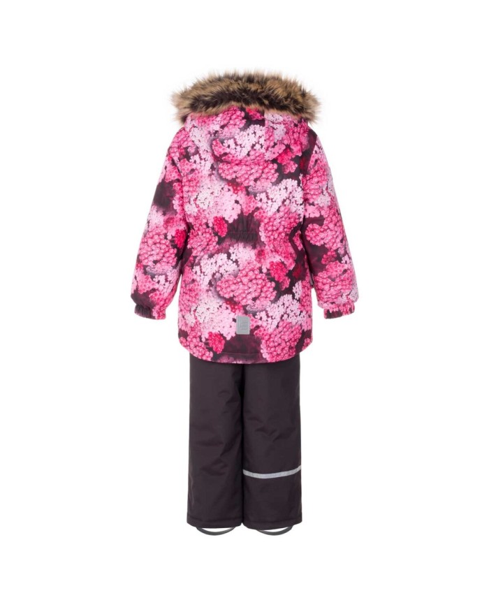 Bernumode | Lenne: Set RIMONA  330 g +  150 g €101.75 Rough weather conditions of Estonia and the Nordic Countries, which make very high demands on children's clothing, are the foundation grounds of creating any new model. High-tech fabrics are used in order to fulfill all the requirements of the well-being of a happy child in any circumstance.Lenne's main goals in product development are safety, comfort, practicality and easy caring.
Active products are: light weighted, wind resistant and warm, breathable and water resistant, durable, safe, with exceptional design, easily cleanable.
Lenne is using Isosoft insulation material, which is presently the best new generation insulation which has a two times higher warmth maintenance coefficient and the technology applied in it allows for the volume of the insulation to be decreased four times in relation to the traditional insulation. Isosoft is rarely used in the manufacturing of childrens’ clothing due to its price. It ensures the unique comfort of warmth, it maintains warmth at the child’s skin and prevents the cold from entering inside, thanks to the unique micro-porous structure. Moreover, it allows the child to move freely and unhampered. The product’s great advantage is the fact that it effectively removes moisture to the outside, which additionally increases the comfort of use.Isosoft guarantees the effect of thermal insulation and lightness of the material through the special insulation components – these components are made up of thousands of individual fibres in the shape of a hollow tube. The material is as light as down and it is also very elastic – it returns to its original shape after compression or washing.
Water column: 5 000/10 000 mm
Breathable: 5 000/10 000 g/m2/24h
Girls’ winter set.
Weatherproof set with reflective print upper part is suitable for wearing in winter period 
Lenne girls’ winter set is water-, wind- and rainproof. The trousers with adjustable braces keep your child’s back warm even during active play.  The product design features reflective details, which make your child visible even in the darkest of winters. The safe snap-fastened hood detaches from the product if it gets stuck.
Our high-tech Active+ fabric has a waterproof membrane which prevents water from coming through the product. At the same time it has the ability to evaporate sweat. ◆Water resistance: water column 5 000/10 000 mm ◆Breathability: water vapour transmission rate 5 000/10 000 g/m²/24h ◆Wind resistance: air permeability 0 l/m²s ◆Water and soil reprellency: DWR coating (Durable Water Repellent)
EXTRA WARM ⁑⁑ insulation is the best choice for frosty weather. Breathable fabric keeps your child from sweating. Heat retaining capacity is much higher than in usual wadding. Offers wearers comfort and freedom of movement in -1..-30°C.
Cuff with soft fur lining. This unique detail for outdoor clothing protects your kids gentle skin from rubbing against strong and durable fabric. Prefer this irreplaceable solution when choosing an outdoor garment.

Loop for attaching the reflector.
