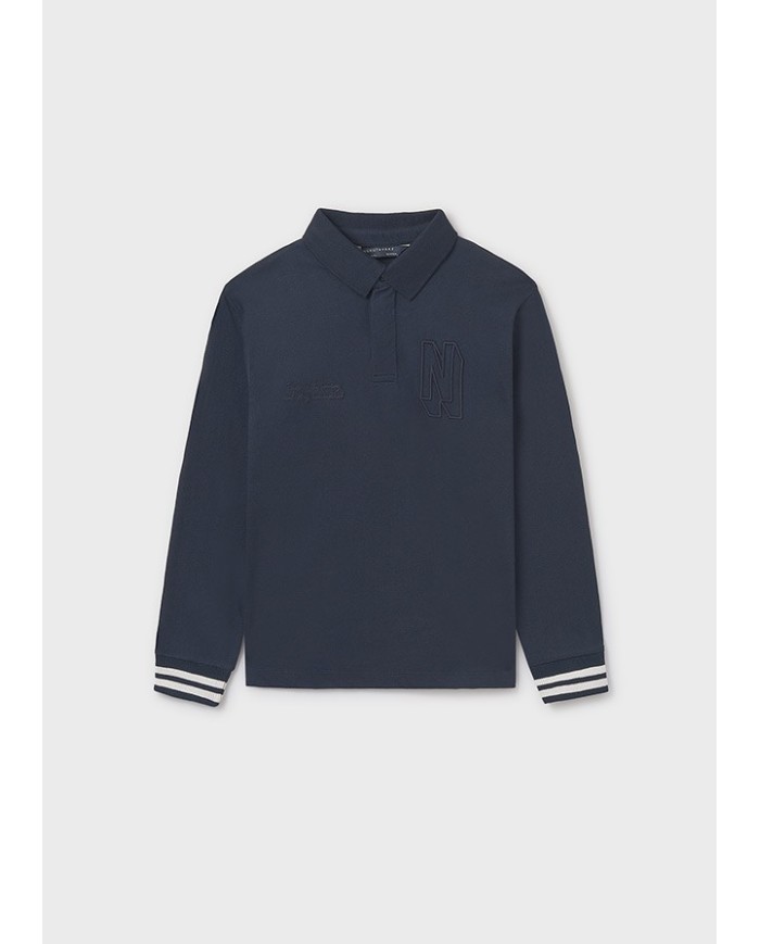 Bernumode | Mayoral: L/s Polo for boy €25.54 Boys’ long-sleeve polo with contrasting elastic cuffs and classic polo collar. Decorative embroidery adds style. Made from Better Cotton, supporting sustainable cotton production and environmentally friendly practices.
