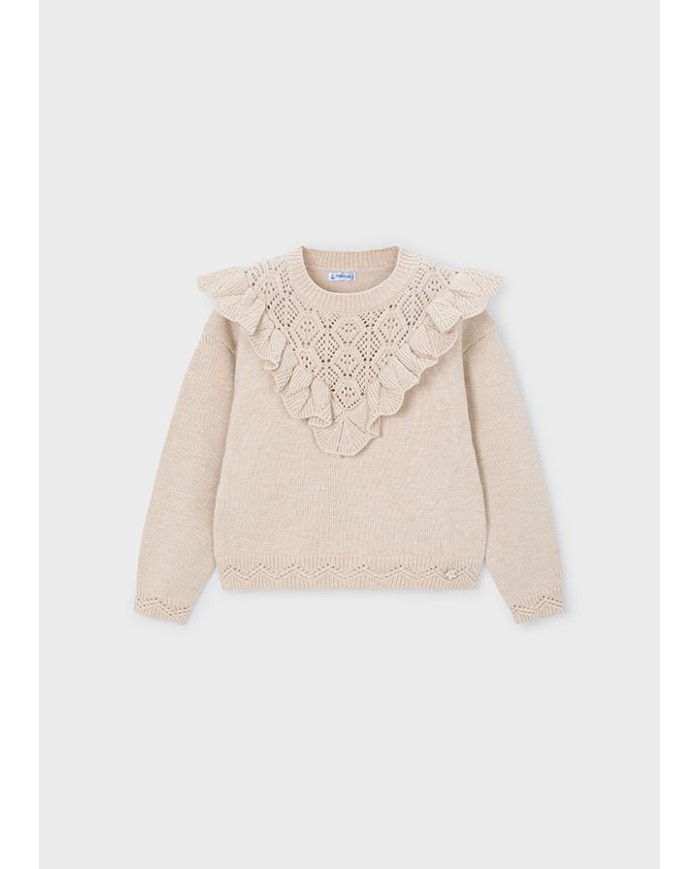 Bernumode | Mayoral: Open knit sweater €23.55 Girls’ long-sleeve sweater with a round neckline. Made from soft knit fabric with recycled polyester, offering comfort and eco-friendly design. Adorned with delicate openwork details and a decorative ruffle that adds a touch of elegance and charm. Bernumode | Mayoral: Open knit sweater €23.55 Girls’ long-sleeve sweater with a round neckline. Made from soft knit fabric with recycled polyester, offering comfort and eco-friendly design. Adorned with delicate openwork details and a decorative ruffle that adds a touch of elegance and charm.