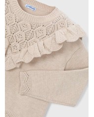 Bernumode | Mayoral: Open knit sweater €23.55 Girls’ long-sleeve sweater with a round neckline. Made from soft knit fabric with recycled polyester, offering comfort and eco-friendly design. Adorned with delicate openwork details and a decorative ruffle that adds a touch of elegance and charm. Bernumode | Mayoral: Open knit sweater €23.55 Girls’ long-sleeve sweater with a round neckline. Made from soft knit fabric with recycled polyester, offering comfort and eco-friendly design. Adorned with delicate openwork details and a decorative ruffle that adds a touch of elegance and charm.
