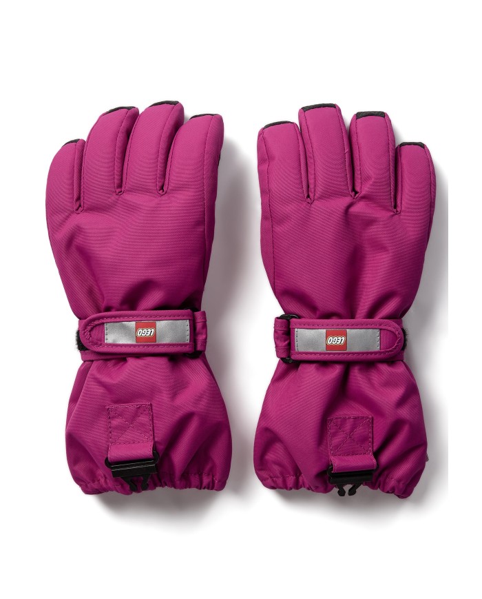 Bernumode | LEGO® Wear: Waterprooof gloves with membrane LWATLIN 700 €26.00 LEGO® Wear PLAY gloves for children
A pair of smart and functional ski gloves makes playing outside a lot more fun on cold and wet days. The many functional features make sure that your child’s fingers are kept dry and warm regardless of the weather.
The LEGO® Wear PLAY glove has an ergonomic fit and an elasticated wrist with a reflector and Velcro closure for an optimum fit. The glove entry is also elasticated to keep snow out. With a PU anti-slip material on the palms and fingertips for a better grip.
THIS IS WHY YOU WILL LOVE THE GLOVES

They are 100% windproof, windproof, and breathable
There is a buckle on the gloves for clicking them onto LEGO Wear jackets and snowsuit
The gloves have a soft isolating Thinsulate insulation¨
The gloves come in so many great colours

The gloves are made in a 100% windproof and breathable material. They have a waterproof and breathable Fan-Tex membrane between the inner and outer layer which makes the gloves 100% waterproof. The inner layer is a comfortable and insulating Thinsulate material.
The gloves can be hooked together at the wrist to keep the pair together when they are not in use. Safety break-away buckle for attaching the gloves to a snowsuit or jacket sleeve. The buckle releases when pulling the gloves, so that your child does not get stuck on anything.


Specifications

Adjustable strap at wrist with Velcro closure.
Elastic at wrist keeps the glove in place.
Soft elastic at opening.
Thinsulate insulation.
Soft microfleece lining inside gloves.
100% waterproof and breathable Fan-Tex membrane inside gloves.
Ergonomic fit.
PU anti-slip material on palm for better grip.
3M Scotchlite reflector.
Breakaway buckle only in size: 104 - 140.
Bionic Finish ECO water repellent finish on the surface.
Windproof.


