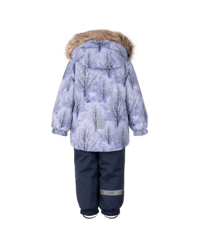 Bernumode | Lenne: Set TREE  250 g +  150 g €81.92 Rough weather conditions of Estonia and the Nordic Countries, which make very high demands on children's clothing, are the foundation grounds of creating any new model. High-tech fabrics are used in order to fulfill all the requirements of the well-being of a happy child in any circumstance.Lenne's main goals in product development are safety, comfort, practicality and easy caring.
Active products are: light weighted, wind resistant and warm, breathable and water resistant, durable, safe, with exceptional design, easily cleanable.
Lenne is using Isosoft insulation material, which is presently the best new generation insulation which has a two times higher warmth maintenance coefficient and the technology applied in it allows for the volume of the insulation to be decreased four times in relation to the traditional insulation. Isosoft is rarely used in the manufacturing of childrens’ clothing due to its price. It ensures the unique comfort of warmth, it maintains warmth at the child’s skin and prevents the cold from entering inside, thanks to the unique micro-porous structure. Moreover, it allows the child to move freely and unhampered. The product’s great advantage is the fact that it effectively removes moisture to the outside, which additionally increases the comfort of use.Isosoft guarantees the effect of thermal insulation and lightness of the material through the special insulation components – these components are made up of thousands of individual fibres in the shape of a hollow tube. The material is as light as down and it is also very elastic – it returns to its original shape after compression or washing.
Water column: 5 000/10 000 mm
Breathable: 5 000/10 000 g/m2/24h
Girls’ winter set.
Weatherproof and warm winter set for kids.
Warm winter jacket in unique print combined with padded classical winter pants is a great looking and practical outfit for wintertime outdoor activities. The hooded jacket has two side pockets  that fit a pack of handkerchiefs and all the special stones that the little one happened to discover. Adjustable suspenders guarantee the best fit to a growing child. High waisted pants keep the child warm even during the most active play. Pants with elastic cuffs and detachable ankle loops stay securely on the boots. The design features reflective details that make child visible in the dark. The snap-fastened hood is safe as it easily detaches from the product in case it gets stuck.