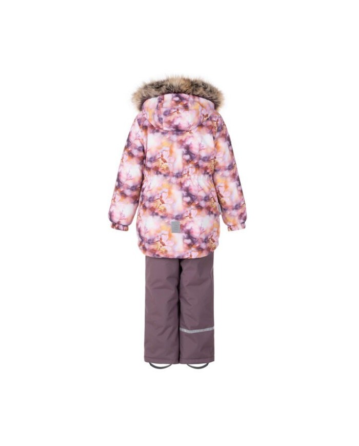 Bernumode | Lenne: Set RIMONA  330 g +  150 g €87.87 Rough weather conditions of Estonia and the Nordic Countries, which make very high demands on children's clothing, are the foundation grounds of creating any new model. High-tech fabrics are used in order to fulfill all the requirements of the well-being of a happy child in any circumstance.Lenne's main goals in product development are safety, comfort, practicality and easy caring.
Active products are: light weighted, wind resistant and warm, breathable and water resistant, durable, safe, with exceptional design, easily cleanable.
Lenne is using Isosoft insulation material, which is presently the best new generation insulation which has a two times higher warmth maintenance coefficient and the technology applied in it allows for the volume of the insulation to be decreased four times in relation to the traditional insulation. Isosoft is rarely used in the manufacturing of childrens’ clothing due to its price. It ensures the unique comfort of warmth, it maintains warmth at the child’s skin and prevents the cold from entering inside, thanks to the unique micro-porous structure. Moreover, it allows the child to move freely and unhampered. The product’s great advantage is the fact that it effectively removes moisture to the outside, which additionally increases the comfort of use.Isosoft guarantees the effect of thermal insulation and lightness of the material through the special insulation components – these components are made up of thousands of individual fibres in the shape of a hollow tube. The material is as light as down and it is also very elastic – it returns to its original shape after compression or washing.
Water column: 5 000/10 000 mm
Breathable: 5 000/10 000 g/m2/24h
Girls’ winter set.
Weatherproof set with reflective print upper part is suitable for wearing in winter period 
Lenne girls’ winter set is water-, wind- and rainproof. The trousers with adjustable braces keep your child’s back warm even during active play.  The product design features reflective details, which make your child visible even in the darkest of winters. The safe snap-fastened hood detaches from the product if it gets stuck.
Our high-tech Active+ fabric has a waterproof membrane which prevents water from coming through the product. At the same time it has the ability to evaporate sweat. ◆Water resistance: water column 5 000/10 000 mm ◆Breathability: water vapour transmission rate 5 000/10 000 g/m²/24h ◆Wind resistance: air permeability 0 l/m²s ◆Water and soil reprellency: DWR coating (Durable Water Repellent)
EXTRA WARM ⁑⁑ insulation is the best choice for frosty weather. Breathable fabric keeps your child from sweating. Heat retaining capacity is much higher than in usual wadding. Offers wearers comfort and freedom of movement in -1..-30°C.
Cuff with soft fur lining. This unique detail for outdoor clothing protects your kids gentle skin from rubbing against strong and durable fabric. Prefer this irreplaceable solution when choosing an outdoor garment.

Loop for attaching the reflector.
