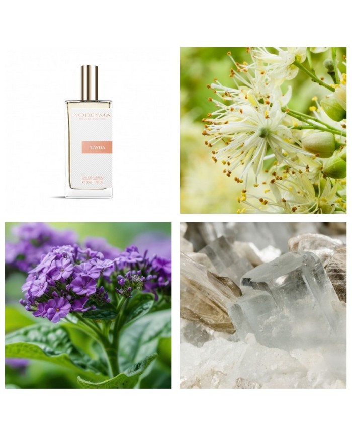 Bernumode | YODEYMA: TAYDA Miniperfume 15мл 7,60 € Аромат, вдохновлённый TILIA Marc-Antoine Barrois
Это цветочный и солнечный аромат — лёгкий, тёплый и радостный. Он вызывает ассоциации с летними днями, природой, солнечными садами, цветущими растениями и мероприятиями на свежем воздухе.
Верхние ноты — это те, которые ощущаются в аромате самыми первыми.Ноты сердца — это эссенция и сущность аромата.Базовые ноты — это те, которые придают аромату глубину и стойкость.
Верхняя нотаЛиповый цвет
Нота сердцаГелиотроп
Базовая нотаАмброксан