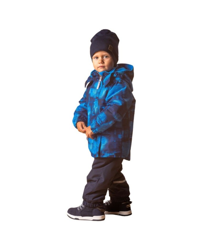 Bernumode | Lenne: Demi season set KENT 80 g +  45 g €79.27 The boy´s set , made from waterproof fabric is a universal and practical outfit from early spring to late autumn. Wearing wind and rainproof trousers under the jacket, it´s the perfect choice for everyday outdoor games. Putting the jacket over jeans ore more polite trousers then the result is very comfortable and nice streetwear. The spacious zippered side pocket can hold both a handkerchief and a child’s favorite toy. The fabric with  waterproof coating protects against wind and rain, does not deform and suffers from regular washing, retaining its original properties. The hood fastened with the truss is safe, because when entangled, you need to get rid of the product.
Water column: 5 000/10 000 mm
Breathable: 5 000/10 000 g/m2/24h
Weatherproof set with reflective print upper part is suitable for wearing in spring-autumn period.

Our high-tech Active+ fabric has a waterproof membrane which prevents water from coming through the product. At the same time it has the ability to evaporate sweat. ◆Water resistance: water column 10 000 mm ◆Breathability: water vapour transmission rate 10 000 g/m²/24h ◆Wind resistance: air permeability 0 l/m²s ◆Water and soil reprellency: DWR coating (Durable Water Repellent)
WARM ** insulation is the best choice for cool weather. Perfect for temperatures ...0 °C. This wadding is made of recycled materials, reducing the need to overly consume natural resources. Tip: Check the „feels like“ temperature. Factors like wind and humidity play a great role on how cold you feel and you might need to use an extra layer.
Reflective fabric, the print on the fabric reflects in the dark and makes child more visible
Loop for attaching the reflector.
