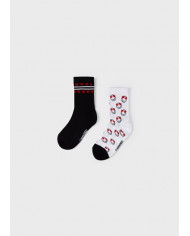 Bernumode | Mayoral: 2 socks set €4.41 Size guide:
2 years (92 cm)        19-22 (13,6 cm)
4 years (104 cm)       23-26 (16,8 cm)
6 years (116 cm)       27-31 (19,1 cm)
8 years (128 cm)       32-35 (20,4 cm)
10 years (140 cm)     35-36 (21,6 cm)
12 years (152 cm)     36-37 (22,8 cm)
14 years (158 cm)     37-38 (23,5 cm)
16 years (164 cm)     39-40 (24,7 cm)
18 years (170 cm)     41-42 (25,3 cm)